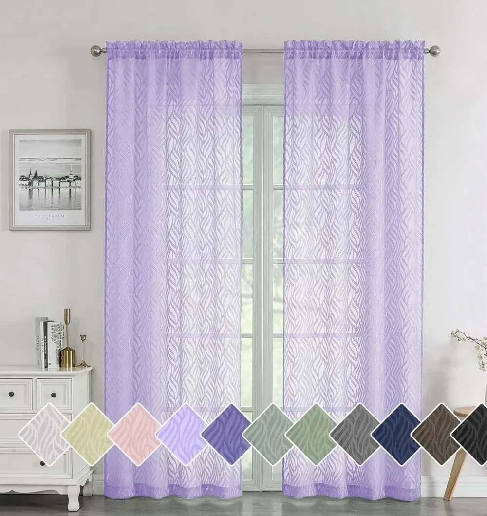 Sheer Light Filtering Curtains 2 Panel Set Light Purple 84” Length